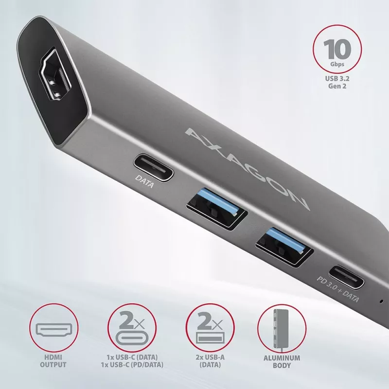 Axagon HMC-5G2 SPEEDSTER hub USB-C 5 w 1, 2x USB-A, 2x USB-C, HDMI, PD 60 W