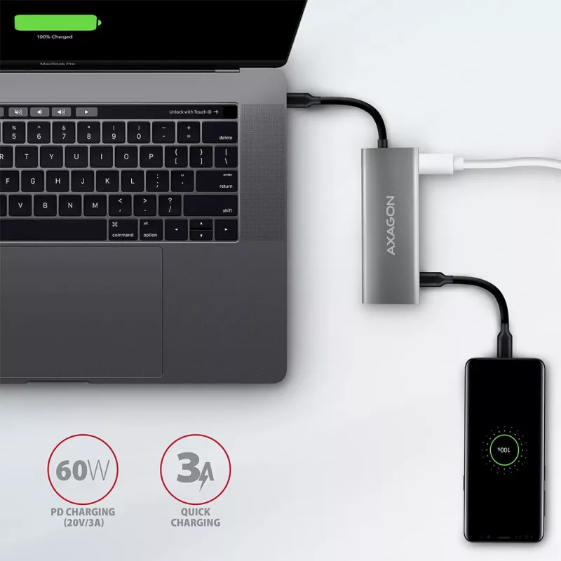 Axagon HMC-5G2 SPEEDSTER hub USB-C 5 w 1, 2x USB-A, 2x USB-C, HDMI, PD 60 W
