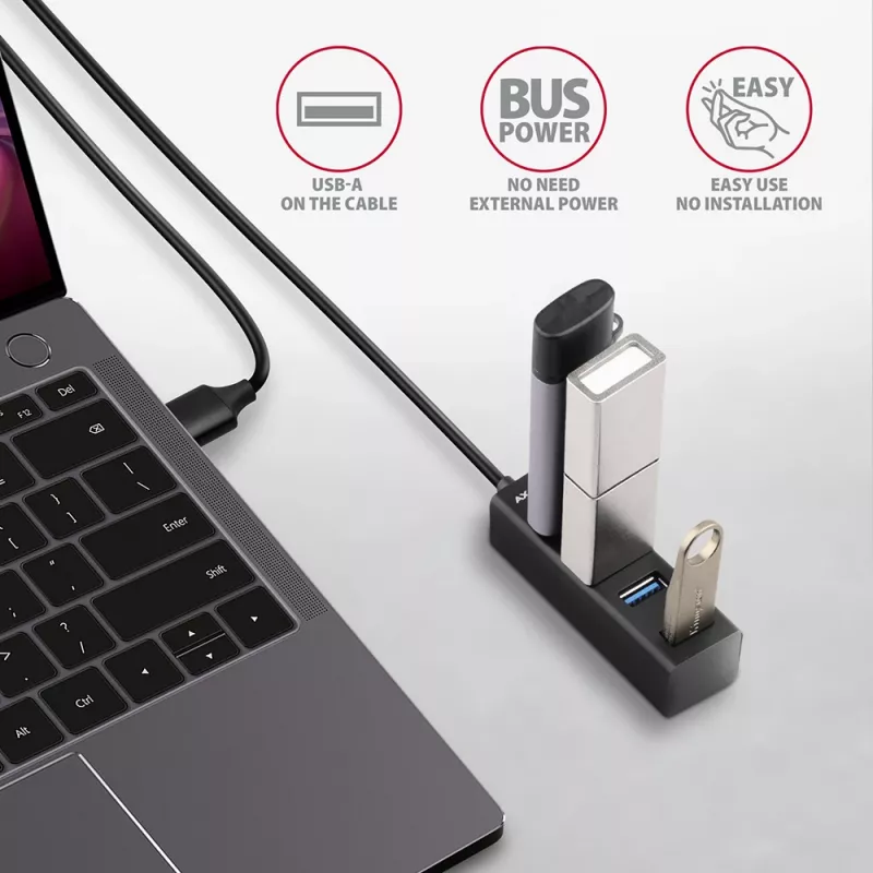 Axagon HUE-M1AL 4x USB 3.2 Gen 1 MINI hub, metal, 1.2m USB-A kabel