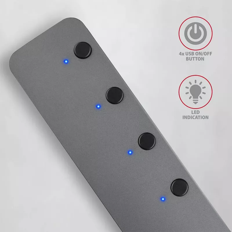 Axagon HUE-MSA Superszybki przełącznik USB-A Hub 4x USB 3.0 Active - 20cm Czarny USB 3.2 Gen 1 (3.1 Gen 1) Type-A 5000 Mbit/s Szary