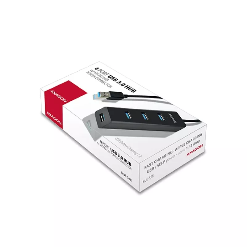 Axagon HUE-S2B 4x USB 3.0 HUB ŁADUJĄCY, zasilanie micro USB