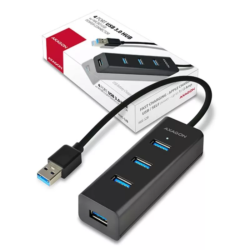 Axagon HUE-S2B 4x USB 3.0 HUB ŁADUJĄCY, zasilanie micro USB