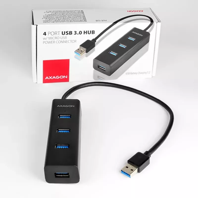 Axagon HUE-S2B 4x USB 3.0 HUB ŁADUJĄCY, zasilanie micro USB