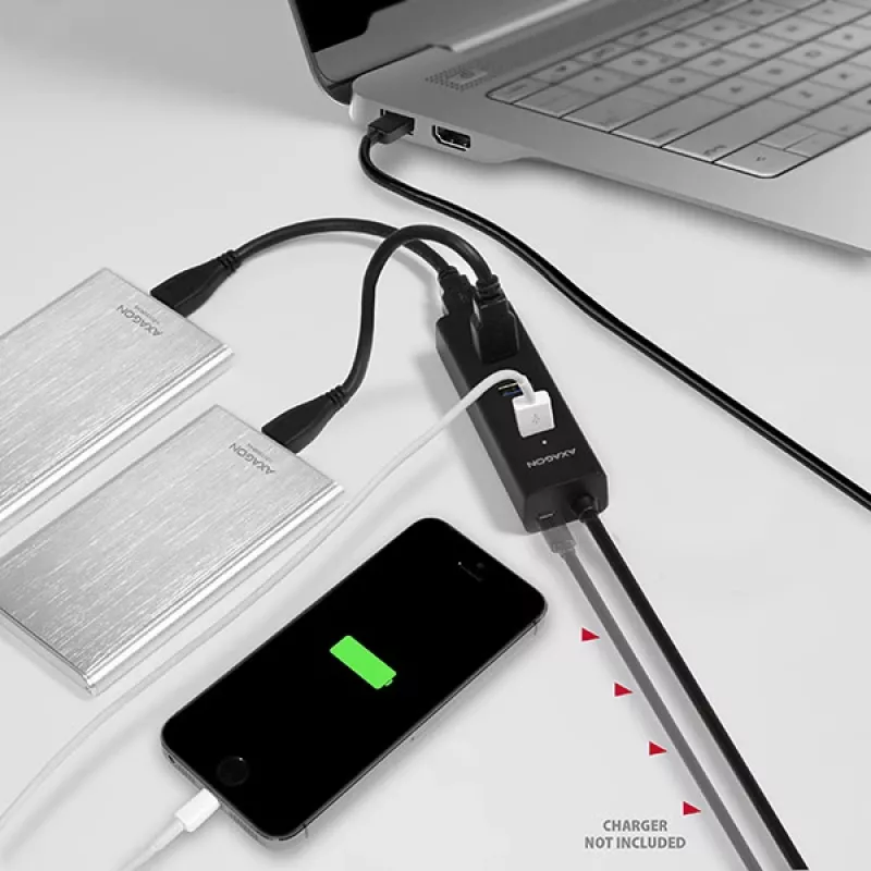 Axagon HUE-S2BL 4x USB 3.0 HUB ŁADUJĄCY z kablem 1,2 m, zasilanie micro USB