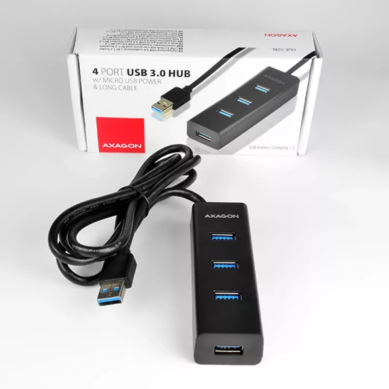 Axagon HUE-S2BL 4x USB 3.0 HUB ŁADUJĄCY z kablem 1,2 m, zasilanie micro USB
