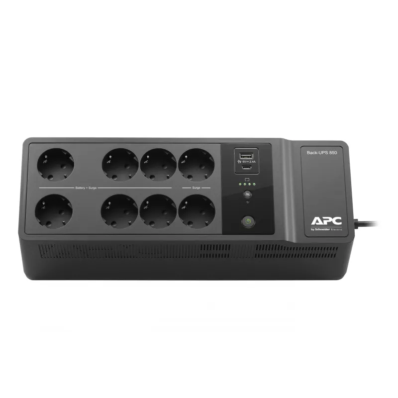 APC Back-UPS BE850G2-GR - Zasilanie awaryjne 8 gniazd, 850VA, 2 ładowarki USB, 1 port danych USB