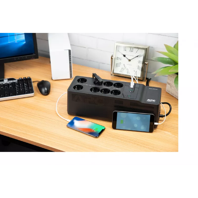 APC Back-UPS BE850G2-GR - Zasilanie awaryjne 8 gniazd, 850VA, 2 ładowarki USB, 1 port danych USB