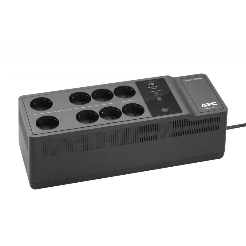 APC Back-UPS BE850G2-GR - Zasilanie awaryjne 8 gniazd, 850VA, 2 ładowarki USB, 1 port danych USB
