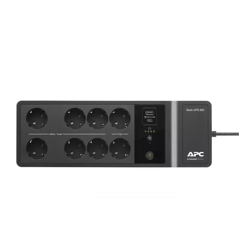 APC Back-UPS BE850G2-GR - Zasilanie awaryjne 8 gniazd, 850VA, 2 ładowarki USB, 1 port danych USB
