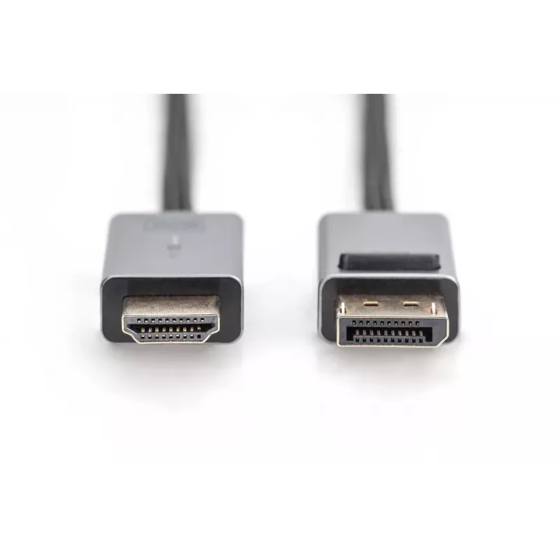 Przewód DIGITUS DP-HDMI z diodą LED 4K/30Hz, 3m, aluminiowa obudowa, pozłacane styki, obsługa 4K@30Hz