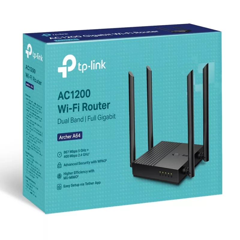 Router bezprzewodowy TP-Link ARCHER A64 Gigabit Ethernet Dual-band (2,4 GHz / 5 GHz) Czarny