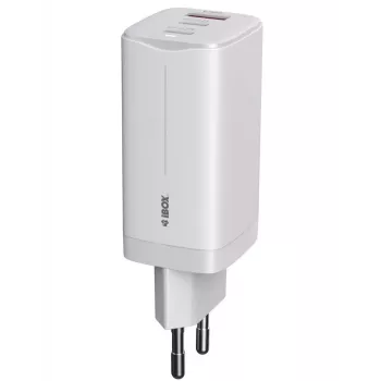 ładowarka do urządzeń mobilnych IBOX ILUC65W, 65 W, 2x USB-C + 1x USB-A, biały, kabel 1,5 m
