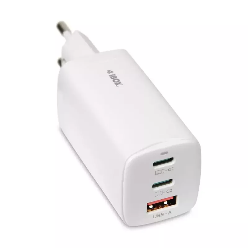 ładowarka do urządzeń mobilnych IBOX ILUC65W, 65 W, 2x USB-C + 1x USB-A, biały, kabel 1,5 m