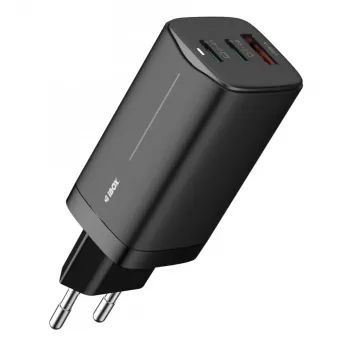 Ładowarka sieciowa do urządzeń mobilnych IBOX ILUC65B — 65 W, 3x USB (2x USB‑A Gen1, 1x USB‑C), czarna, 100–240 V