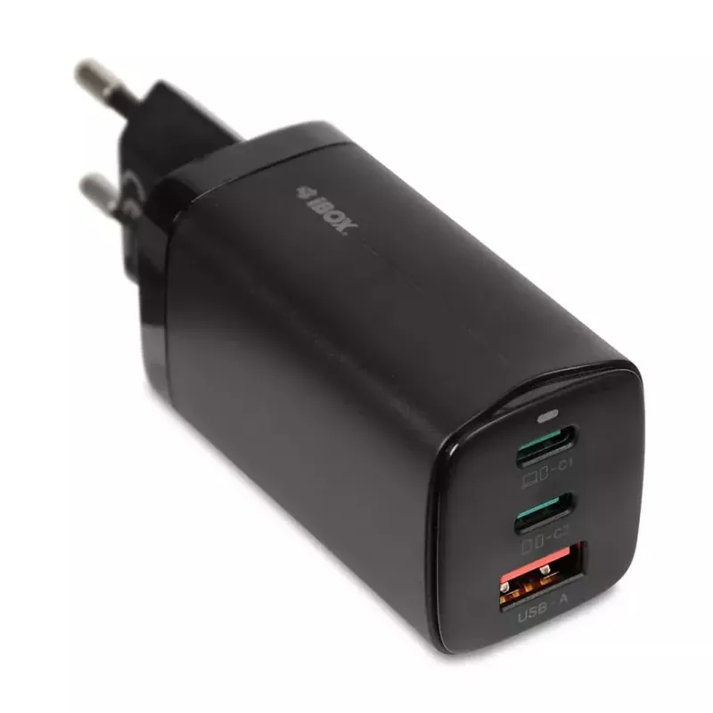 Ładowarka sieciowa do urządzeń mobilnych IBOX ILUC65B — 65 W, 3x USB (2x USB‑A Gen1, 1x USB‑C), czarna, 100–240 V