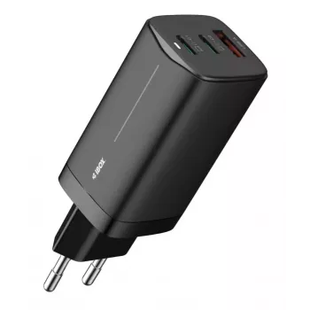 Ładowarka sieciowa do urządzeń mobilnych IBOX ILUC65B — 65 W, 3x USB (2x USB‑A Gen1, 1x USB‑C), czarna, 100–240 V