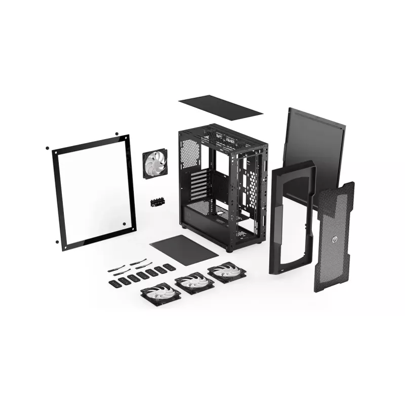 Obudowa PC ENDORFY Regnum 400 ARGB Tower Black — ATX, szkło hartowane, ARGB, 3x120mm przód, 1x120mm tył, obsługuje GPU 37 cm