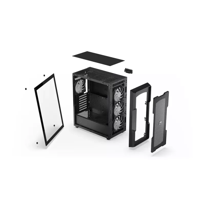Obudowa PC ENDORFY Regnum 400 ARGB Tower Black — ATX, szkło hartowane, ARGB, 3x120mm przód, 1x120mm tył, obsługuje GPU 37 cm