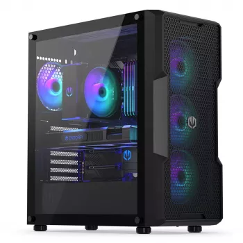 Obudowa PC ENDORFY Regnum 400 ARGB Tower Black — ATX, szkło hartowane, ARGB, 3x120mm przód, 1x120mm tył, obsługuje GPU 37 cm