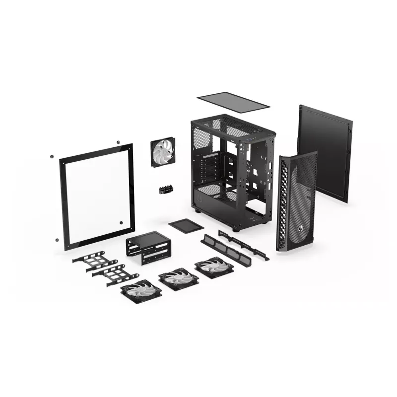 Obudowa PC ENDORFY Signum 300 ARGB Tower Czarny — ATX, hartowane szkło, podświetlenie ARGB, obsługa GPU 350 mm, wysokość chłodzenia CPU 161 mm