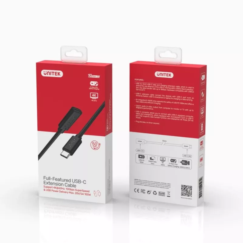 Kabel UNITEK USB C - USB 3.2 Gen 2 (3.1 Gen 2) - 0,5 m Czarny
