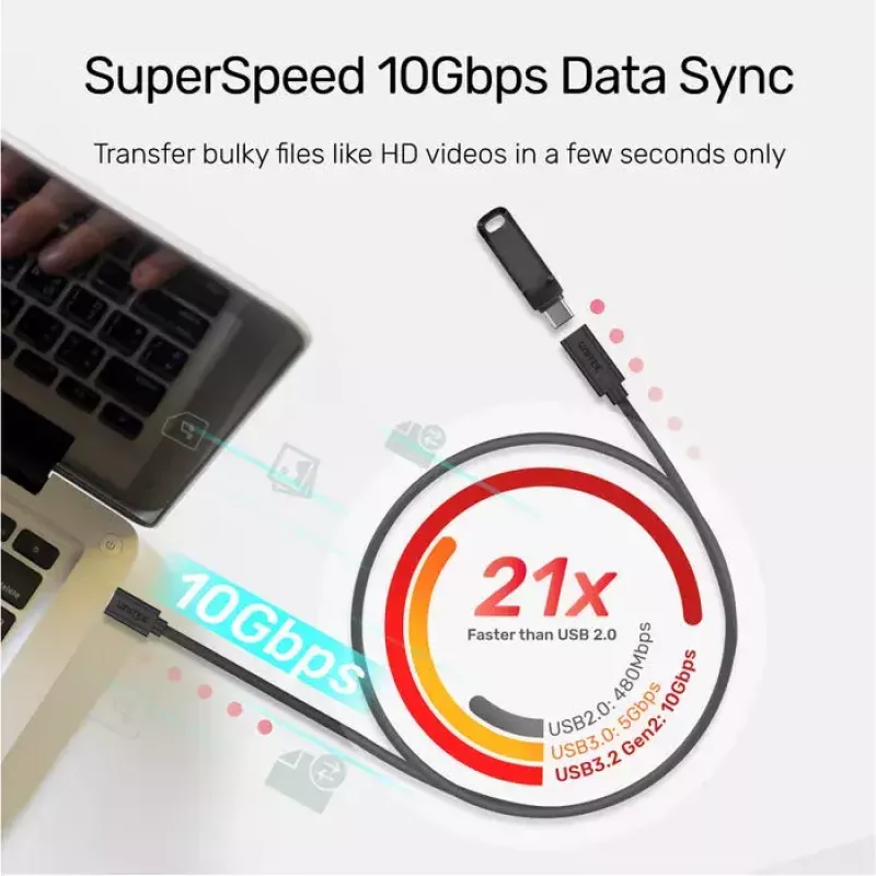 Kabel USB-C na USB-C Unitek C14086BK-1.5M — USB 3.2 Gen 2, 10 Gbit/s, 5 m, czarny
