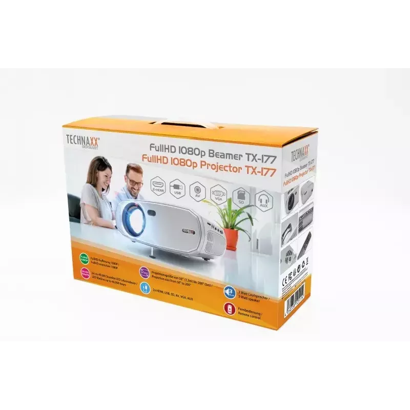 Projektor Technaxx TX-177 15000 ANSI lumenów LCD 1080p Biały
