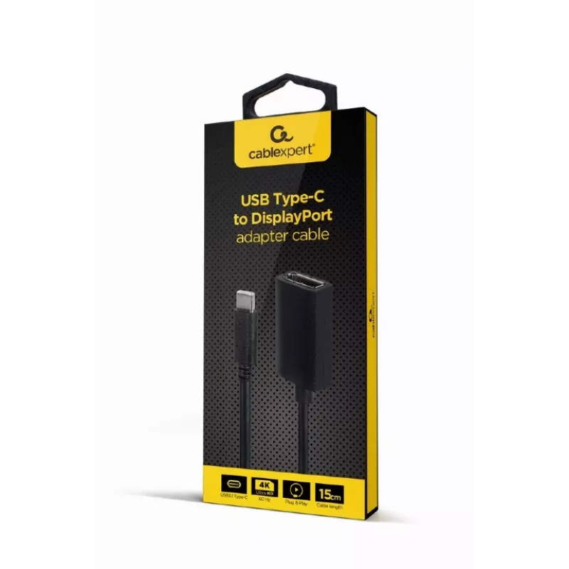adapter kablowya GEMBIRD USB Type-C na DisplayPort, 4K, 15 cm, czarny