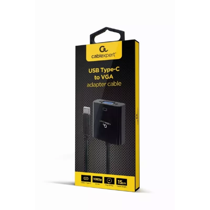 GEMBIRD adapter wyświetlacza USB Type-C na VGA, 15 cm, czarny