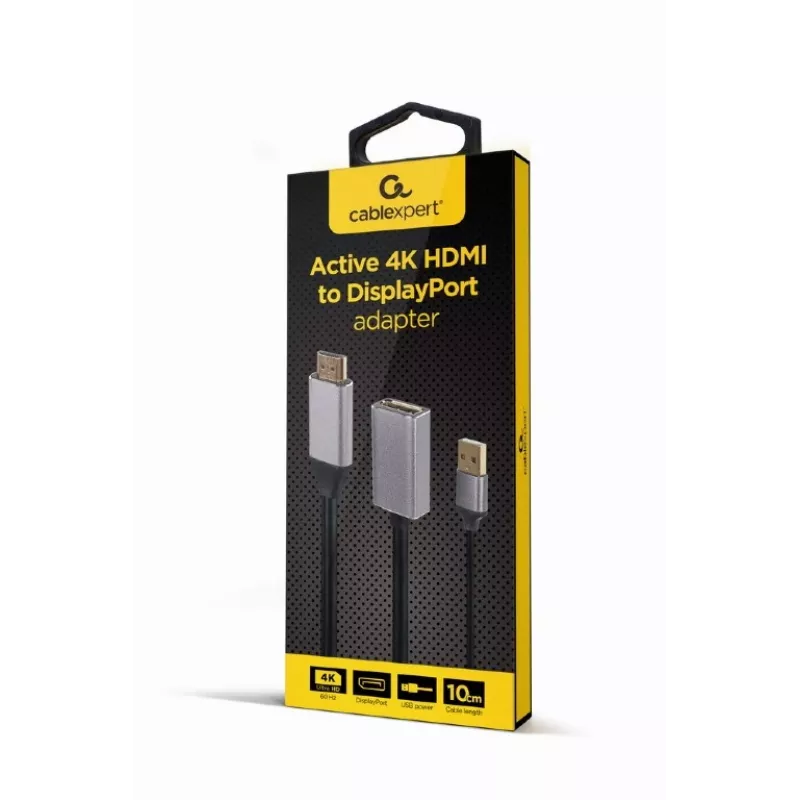 Aktywny adapter GEMBIRD 4K HDMI męski do DisplayPort żeński, Czarny
