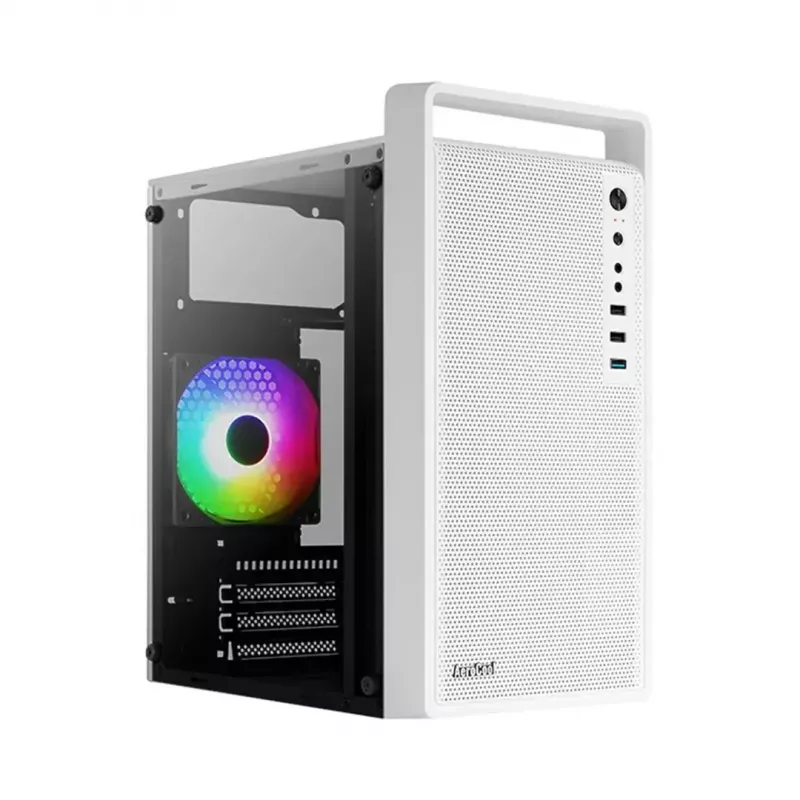Obudowa PC AEROCOOL PGS CS-109-G-WT-v1 Mini Tower SPCC biała — microATX, GPU do 26 cm, FRGB, front mesh