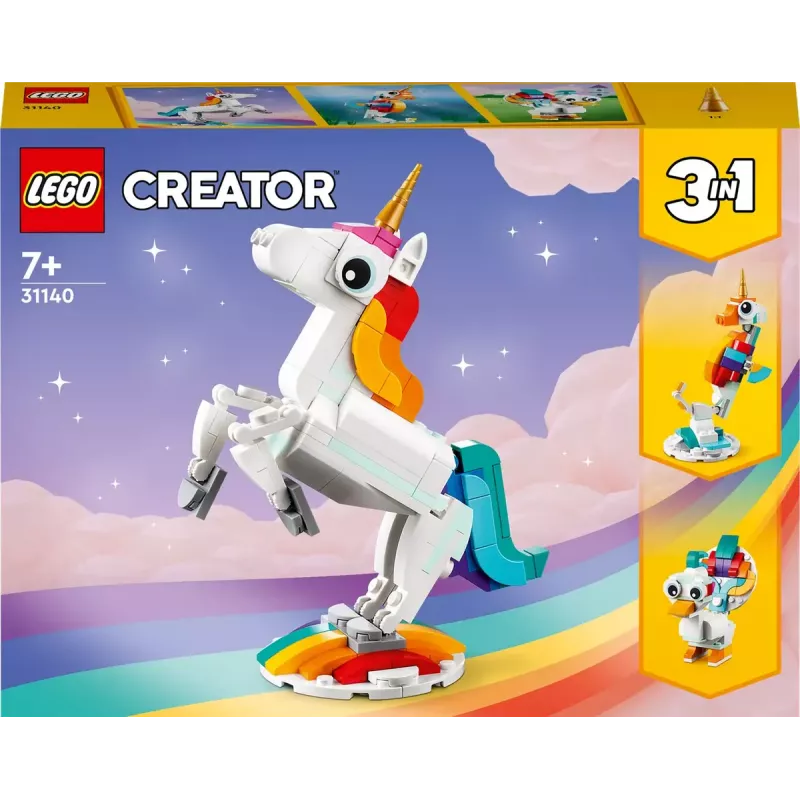 Zabawka konstrukcyjna LEGO Creator 3in1 31140 Magiczny Jednorożec, 145 elementów, wysokość 130 mm, wiek 7+