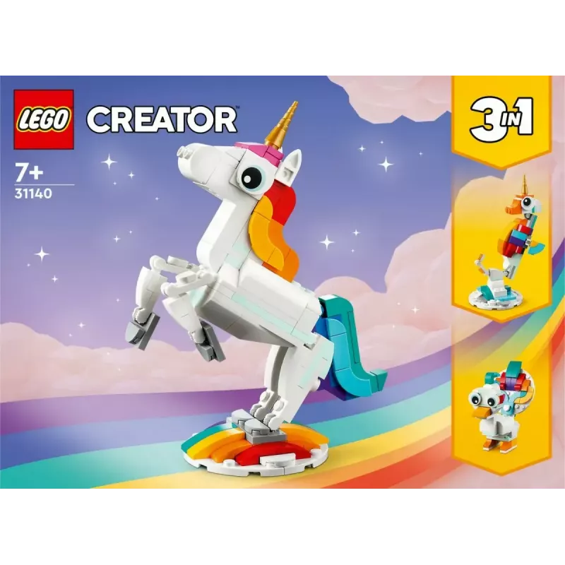 Zabawka konstrukcyjna LEGO Creator 3in1 31140 Magiczny Jednorożec, 145 elementów, wysokość 130 mm, wiek 7+