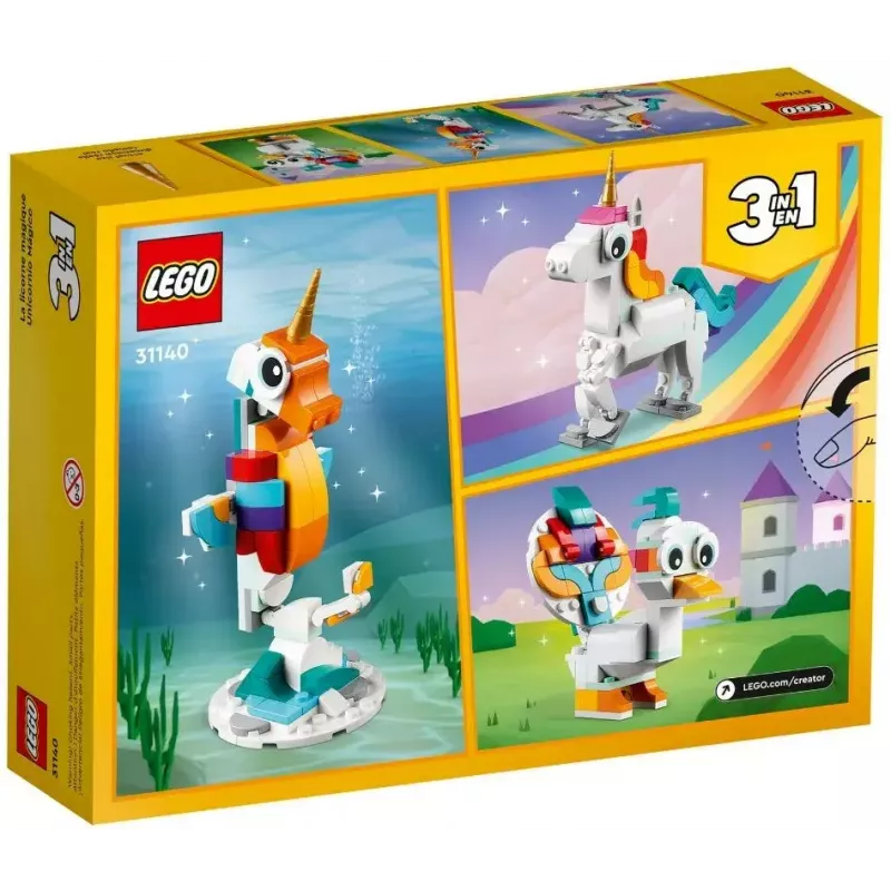 Zabawka konstrukcyjna LEGO Creator 3in1 31140 Magiczny Jednorożec, 145 elementów, wysokość 130 mm, wiek 7+