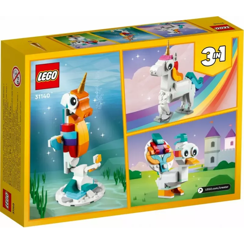 Zabawka konstrukcyjna LEGO Creator 3in1 31140 Magiczny Jednorożec, 145 elementów, wysokość 130 mm, wiek 7+