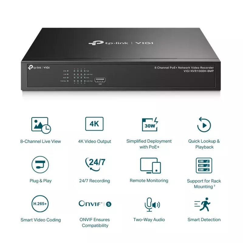 Rejestrator sieciowy TP-Link VIGI 8-kanałowy PoE+