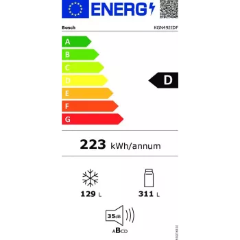 Lodówka z zamrażarką Bosch Serie 4 KGN492IDF, wolnostojąca, 440 L (311 L chłodziarka / 129 L zamrażarka), stal nierdzewna, klasa energetyczna D