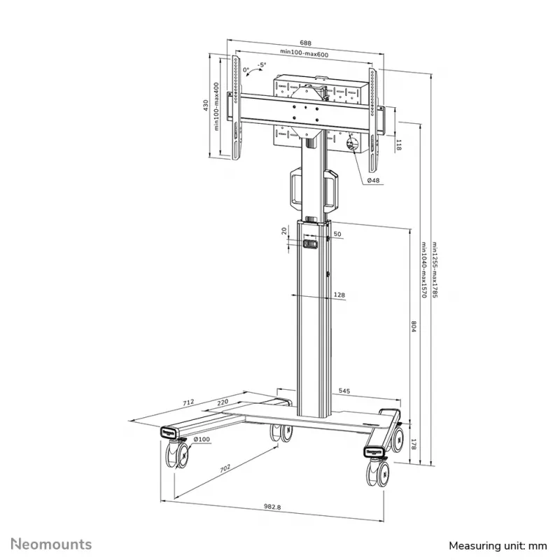 Neomounts FL50S-825BL1 wózek pod telewizor 37-75 cali - TÜV, Czarny, Stały stojak podłogowy, Stal, 70 kg, 94 cm (37 cali), 190,5 cm (75 cali)