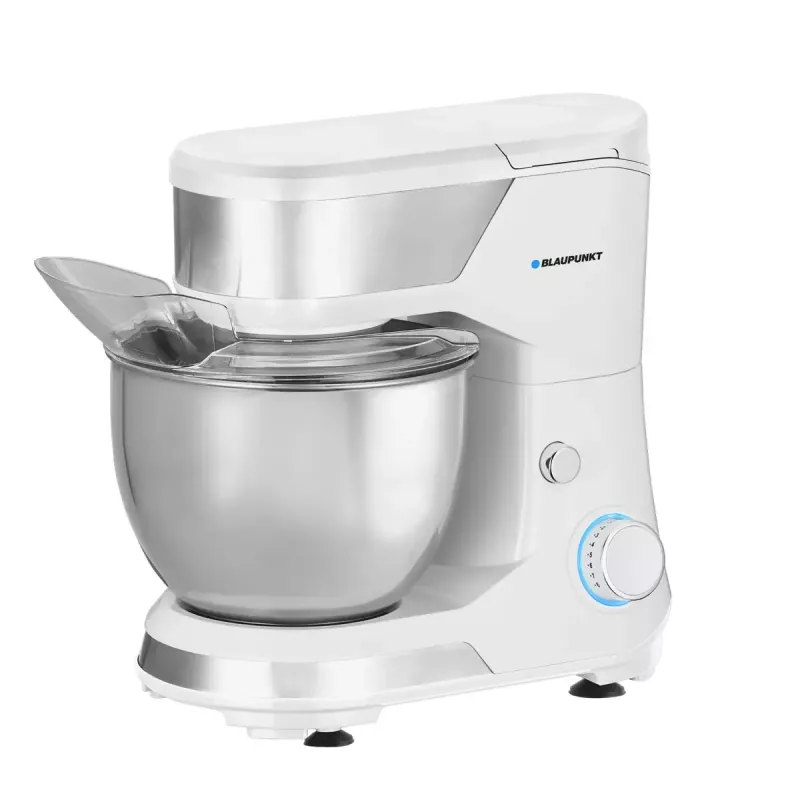 Mikser stojący BLAUPUNKT SMM501 — misa ze stali nierdzewnej 5 L, 1000 W, odchylana głowica, sterowanie obrotowe, biały