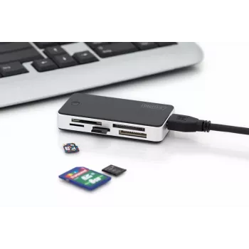 Czytnik kart DIGITUS USB 3.0 obsługujący karty MS/SD/SDHC/MiniSD/M2/CF/MD/SDXC z kablem połączeniowym USB A 1M