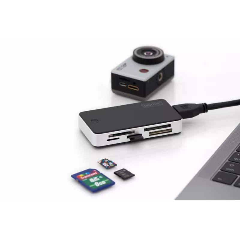 Czytnik kart DIGITUS USB 3.0 obsługujący karty MS/SD/SDHC/MiniSD/M2/CF/MD/SDXC z kablem połączeniowym USB A 1M