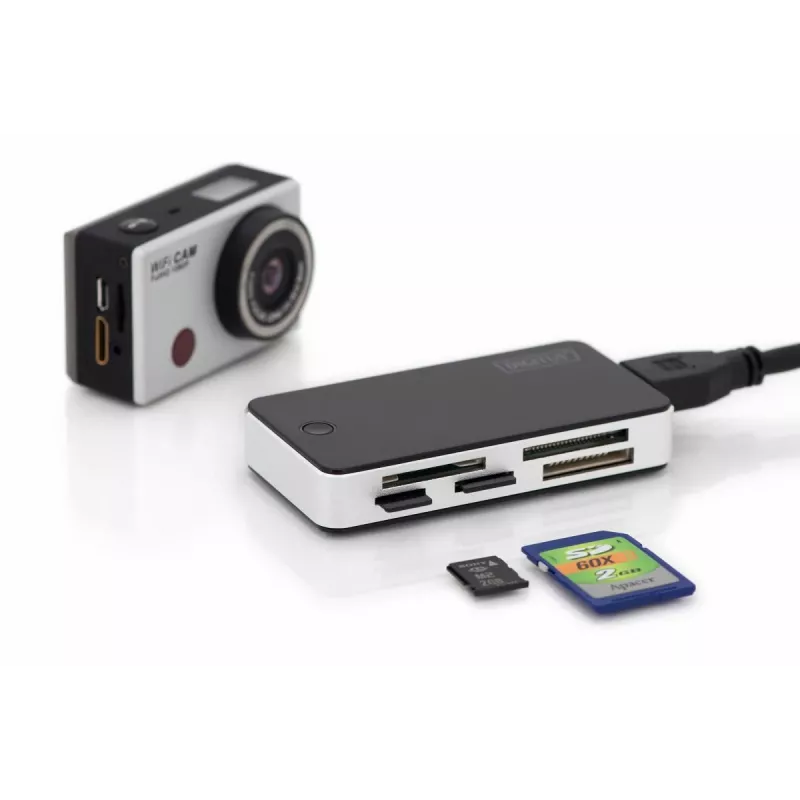 Czytnik kart DIGITUS USB 3.0 obsługujący karty MS/SD/SDHC/MiniSD/M2/CF/MD/SDXC z kablem połączeniowym USB A 1M