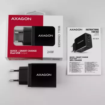 Ładowarka ścienna AXAGON ACU-QS24 QUICK and SMART, 2x port USB QC3.0/AFC/FCP + 5V-1,2A, 24W