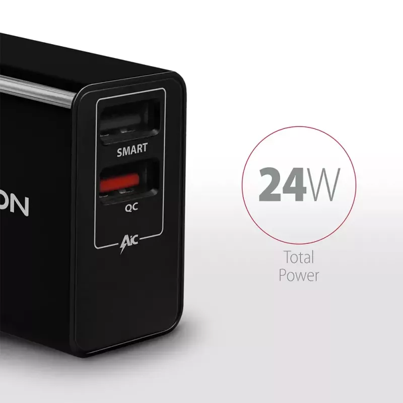 Ładowarka ścienna AXAGON ACU-QS24 QUICK and SMART, 2x port USB QC3.0/AFC/FCP + 5V-1,2A, 24W