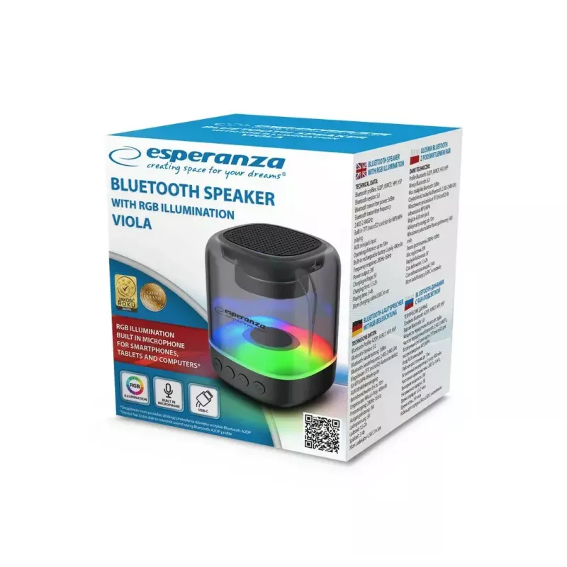 Głośnik przenośny ESPERANZA EP154, 3W RMS, Bluetooth 5.0, MicroSD, FM, 4 godz. odtwarzania, czarny