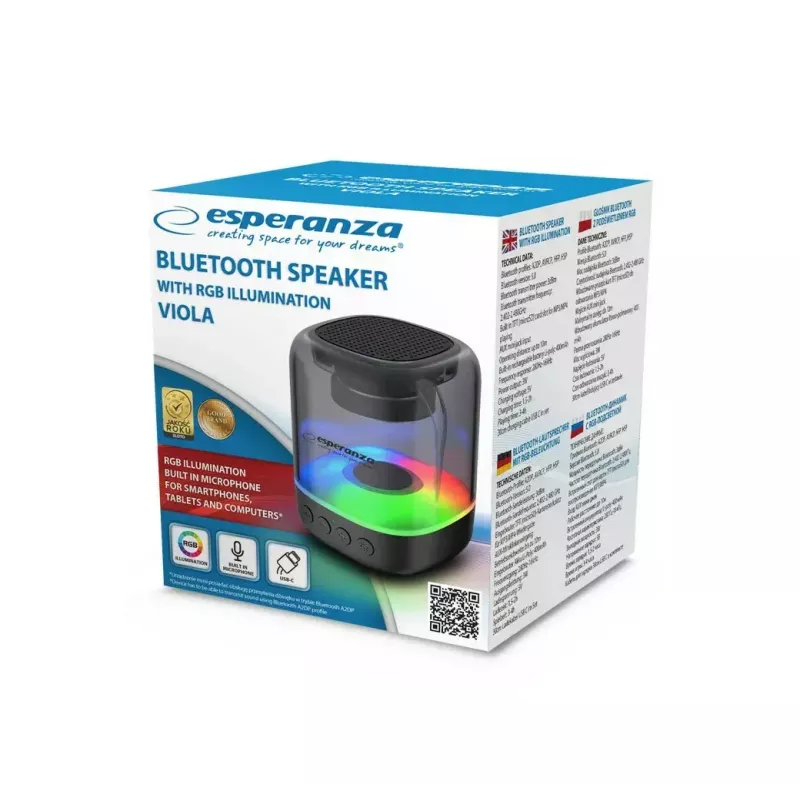 Głośnik przenośny ESPERANZA EP154, 3W RMS, Bluetooth 5.0, MicroSD, FM, 4 godz. odtwarzania, czarny