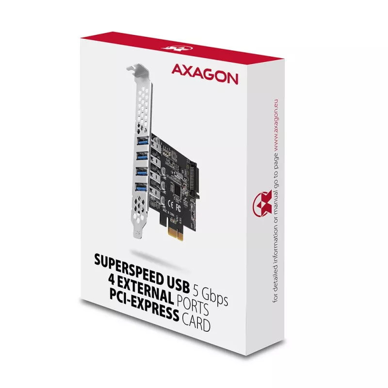 Karta PCIe Axagon PCEU-43RS - 4 porty USB 5 Gb/s, podwójne zasilanie, Renesas PD720201, SP i LP