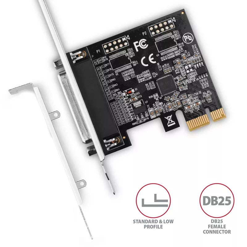 Axagon PCEA-P1N PCIe - adapter 1x port równoległy z SP i LP, PCIe, równoległy, żeński, pełna wysokość / niskoprofilowy, PCIe 2.0, Chiny