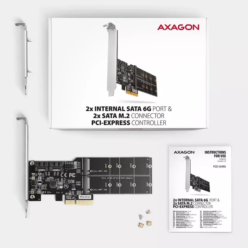Kontroler Axagon PCES-SA4M2 PCIe 2x wewnętrzny port SATA 6G + M.2 B-key karty interfejsowe/adapter M.2, SATA