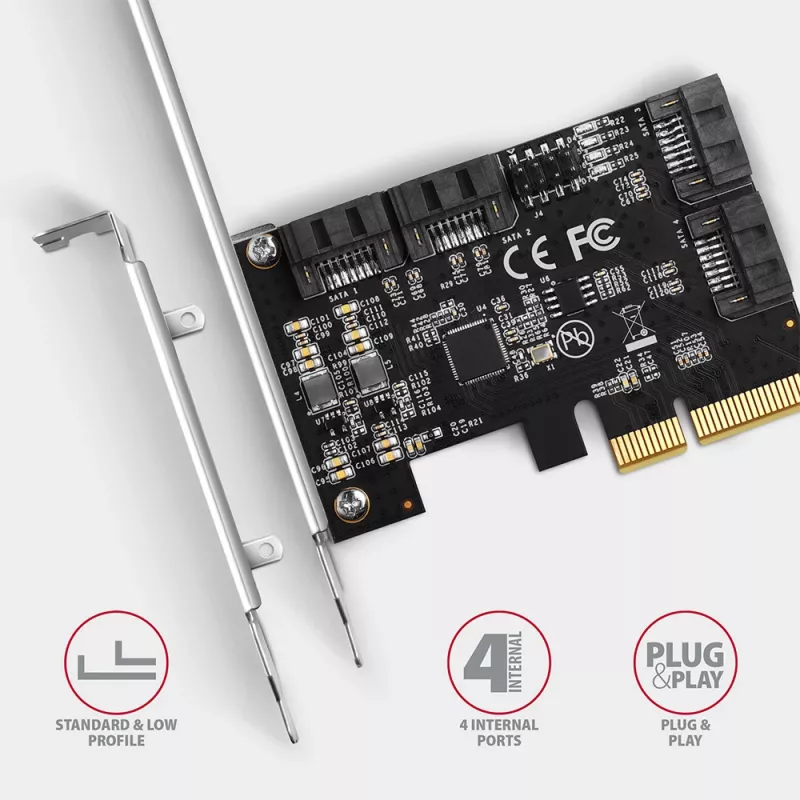 Kontroler PCIe Axagon PCES-SA4X4 - 4x wewnętrzne porty SATA 6G, ASM1164, SP i LP
